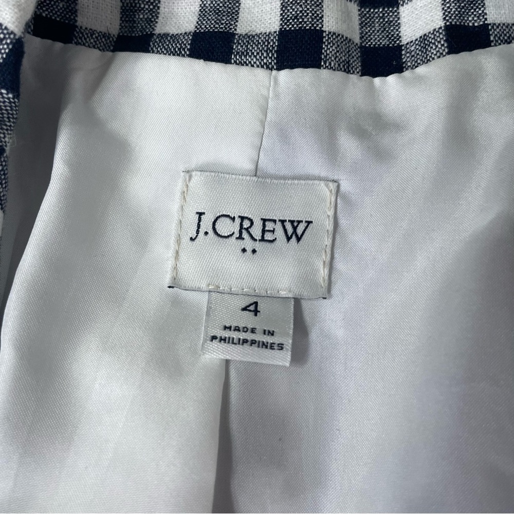 J. Crew Holland‎ Blazer Linen Blend Navy White Gingham Size 4 Lined Preppy - Picture 4 of 12